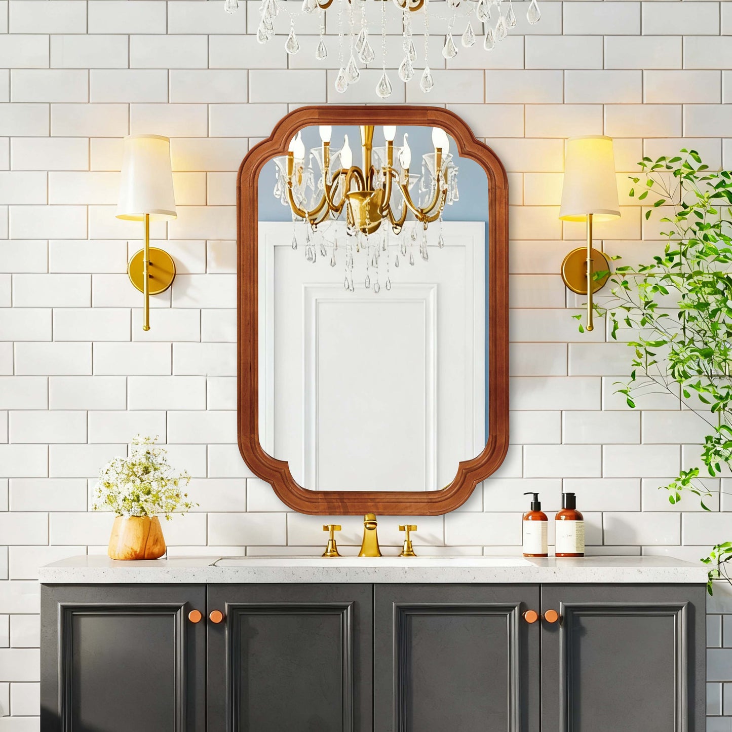 24" x 36" Yellow Brown Solid Wood Decorative Mirror - Rounded Corners