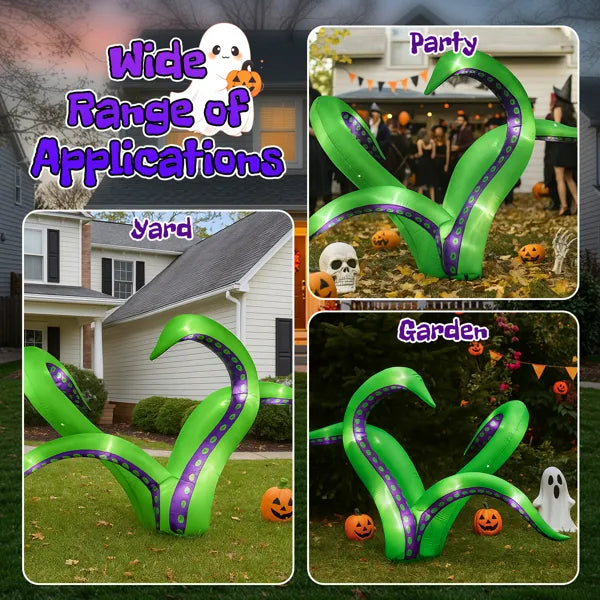 2-Pack Inflatable Octopus Tentacles with LED Lights - 6.9FT Outdoor Halloween Decorations