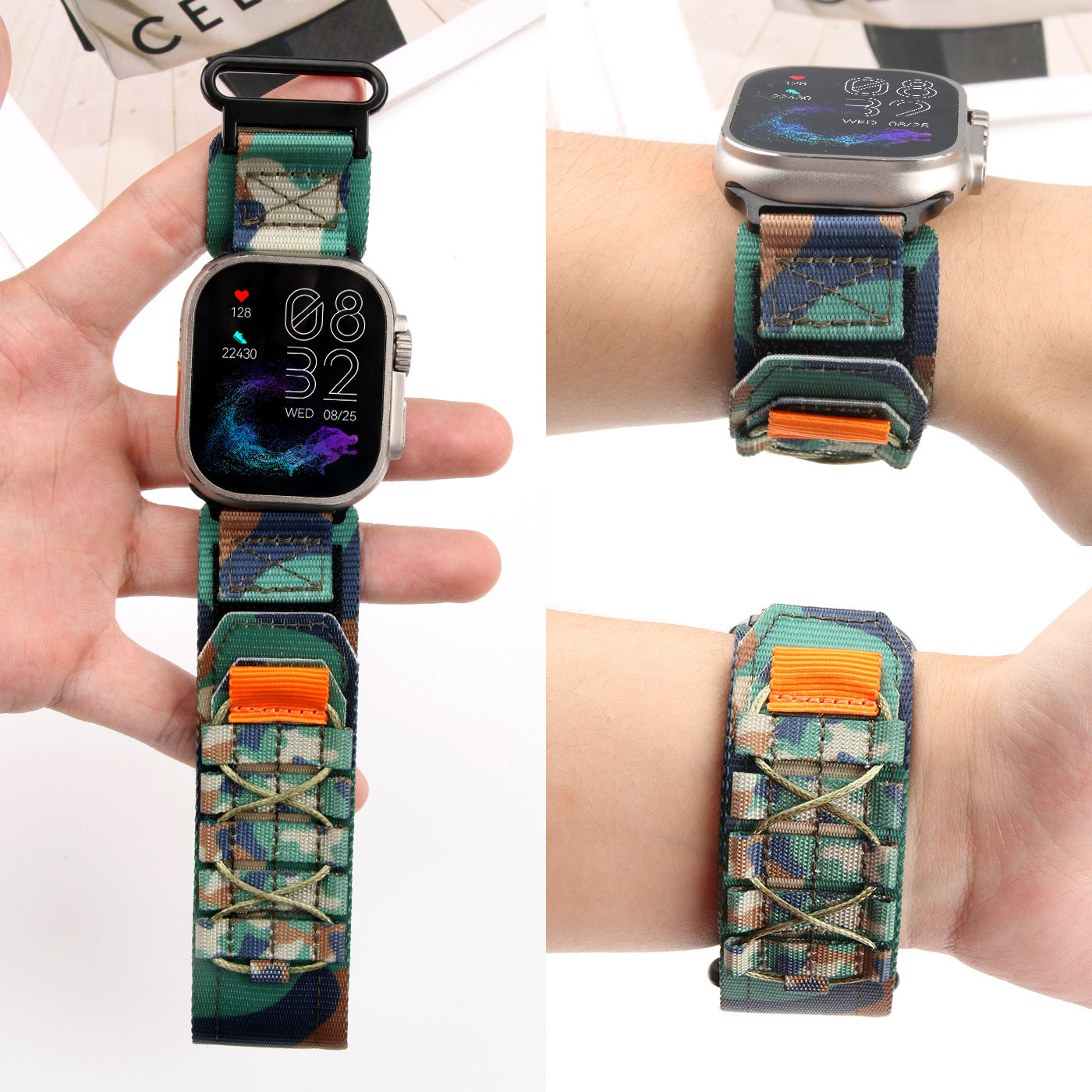 Nylon Braided Watch Band Adjustable Rail-Style Camouflage & Color Variants