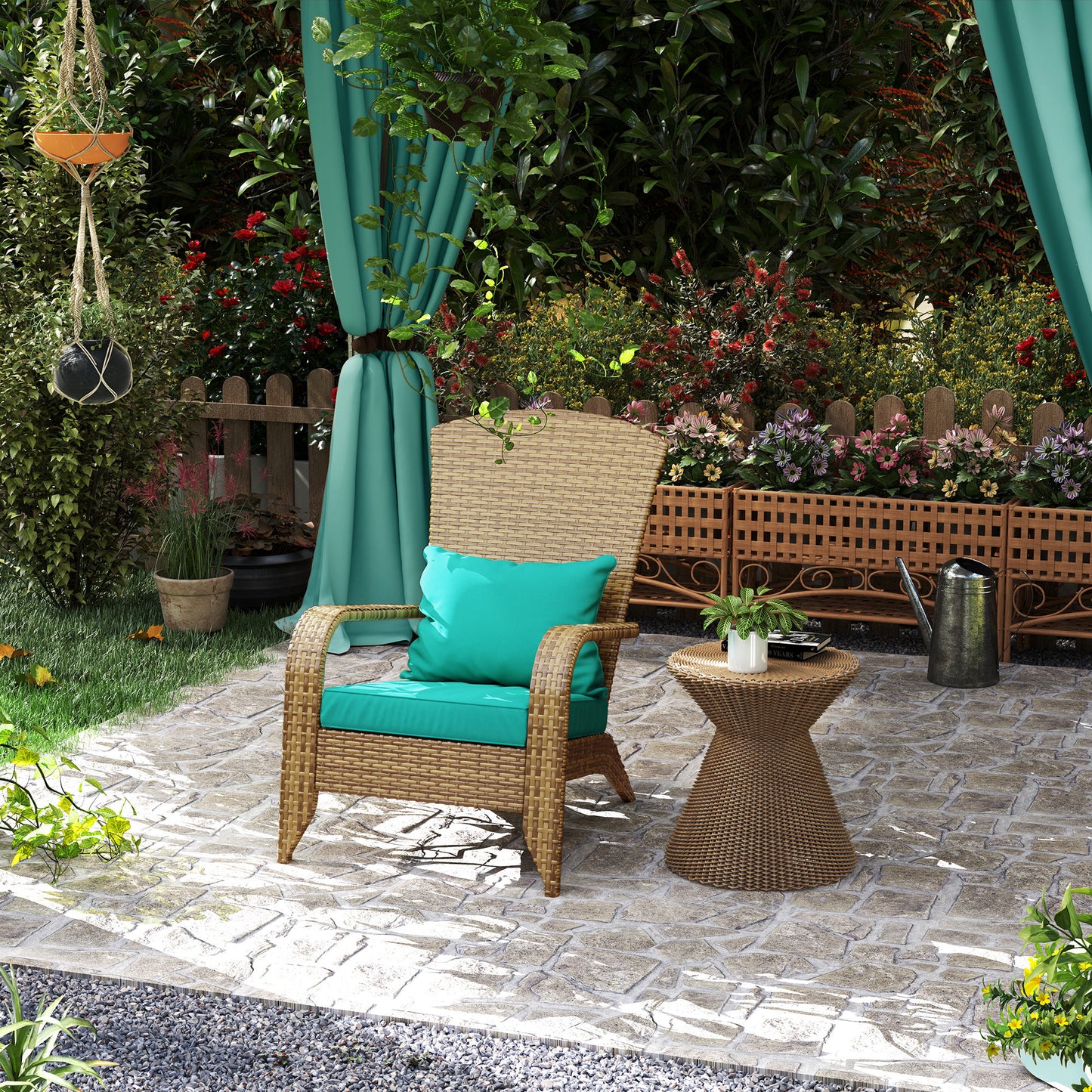 Adirondack Patio Chair with Rattan Wicker & Soft Cushions - Sky Blue