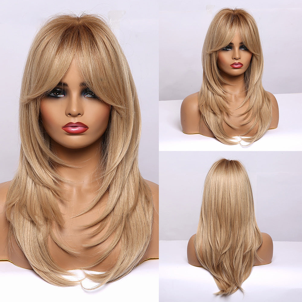 Mid-Length Straight Hair Wig with Gradient Colors for Ladies - Synthetic Fiber, Multiple Shades