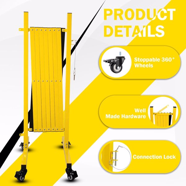 Metal Expandable Barricade 11FT Retractable Safety Fence with Casters