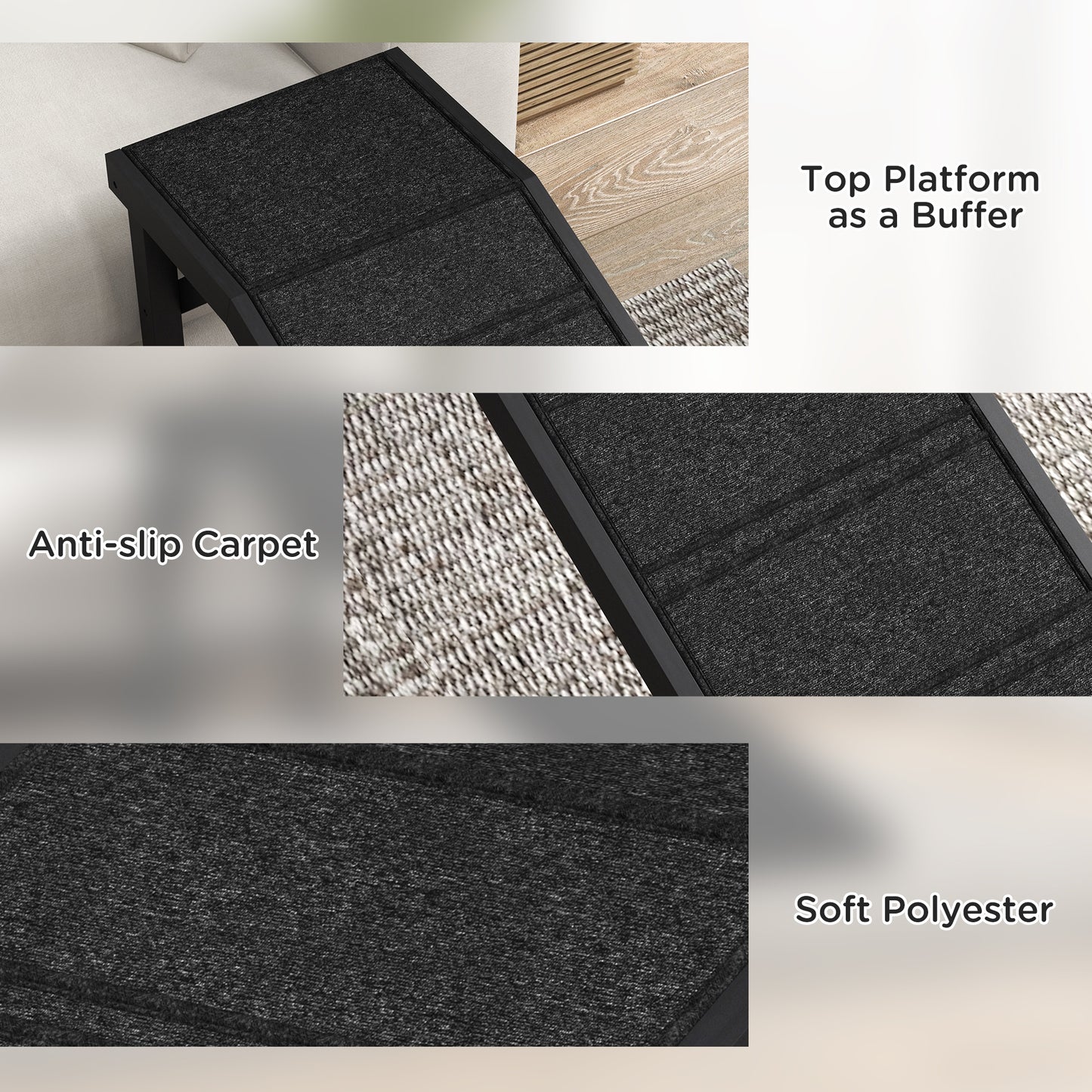 Dog Ramp with Non-Slip Carpet and Top Platform - 74 x 16 x 25 Inches, Black