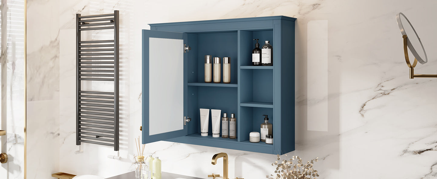 35'' x 28'' Wall Mounted Bathroom Storage Cabinet with Mirror - Indigo Blue