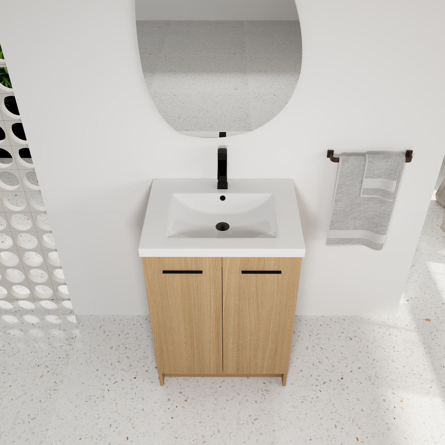24" Freestanding Bathroom Vanity with Resin Sink - Light Oak