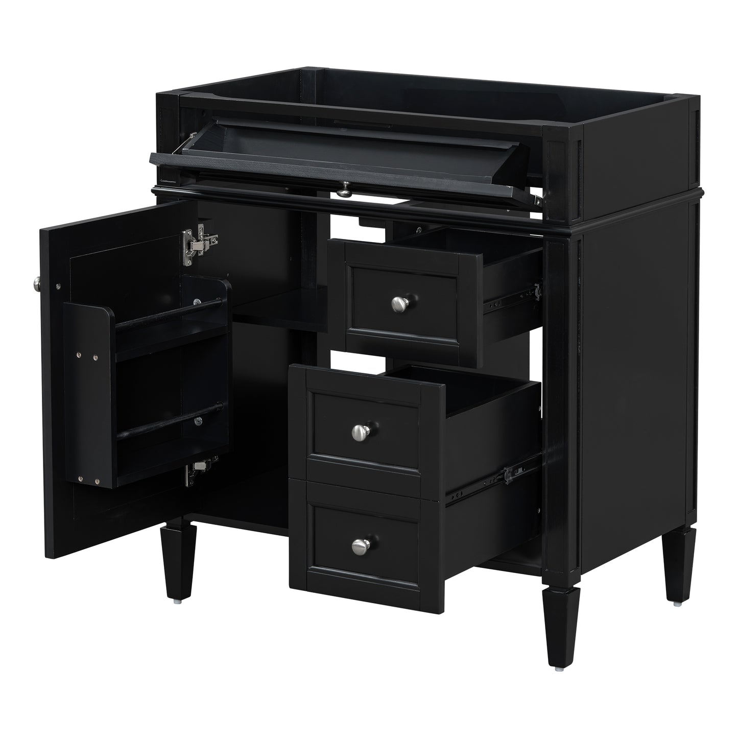 30'' Black Bathroom Vanity Cabinet with 2 Drawers and Tip-Out Drawer