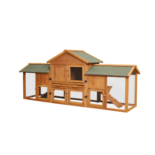 Extra-Large Rabbit Cage with 2 Running Spaces, Removable Tray, Waterproof Roof - Small Animal Habitat