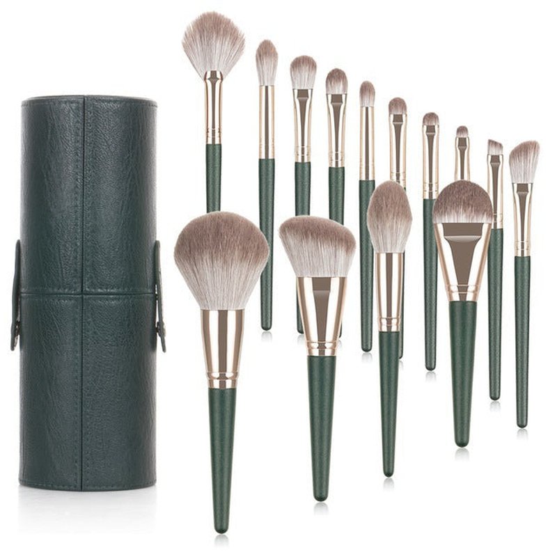 Green Cloud Makeup Brush Set - 14 Soft Cosmetic Brushes for Face & Eyes