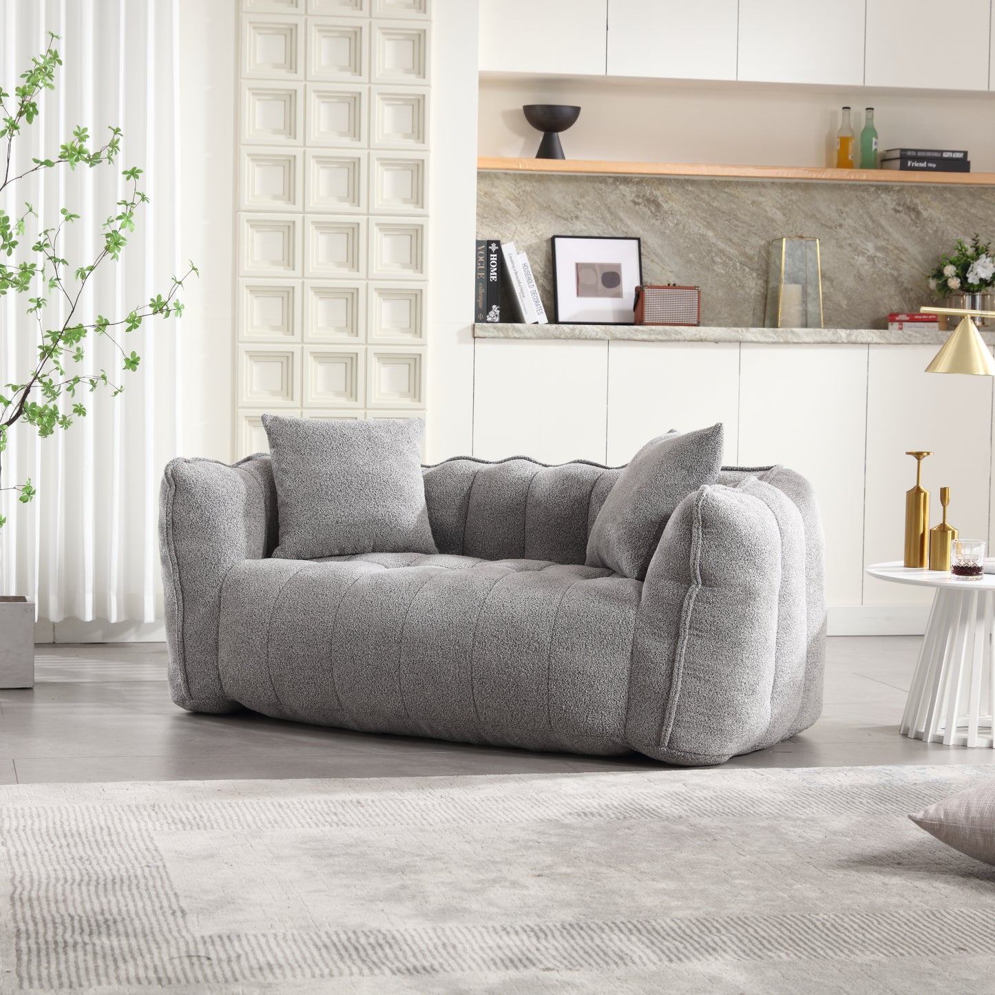 Soft Grey Beanbag Chair for Two - High Resilience Foam