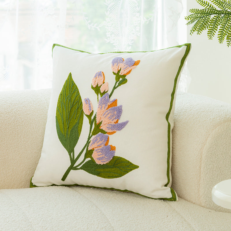 Flower Embroidery Pillow Cover - Decorative Cushion Cover for Living Room