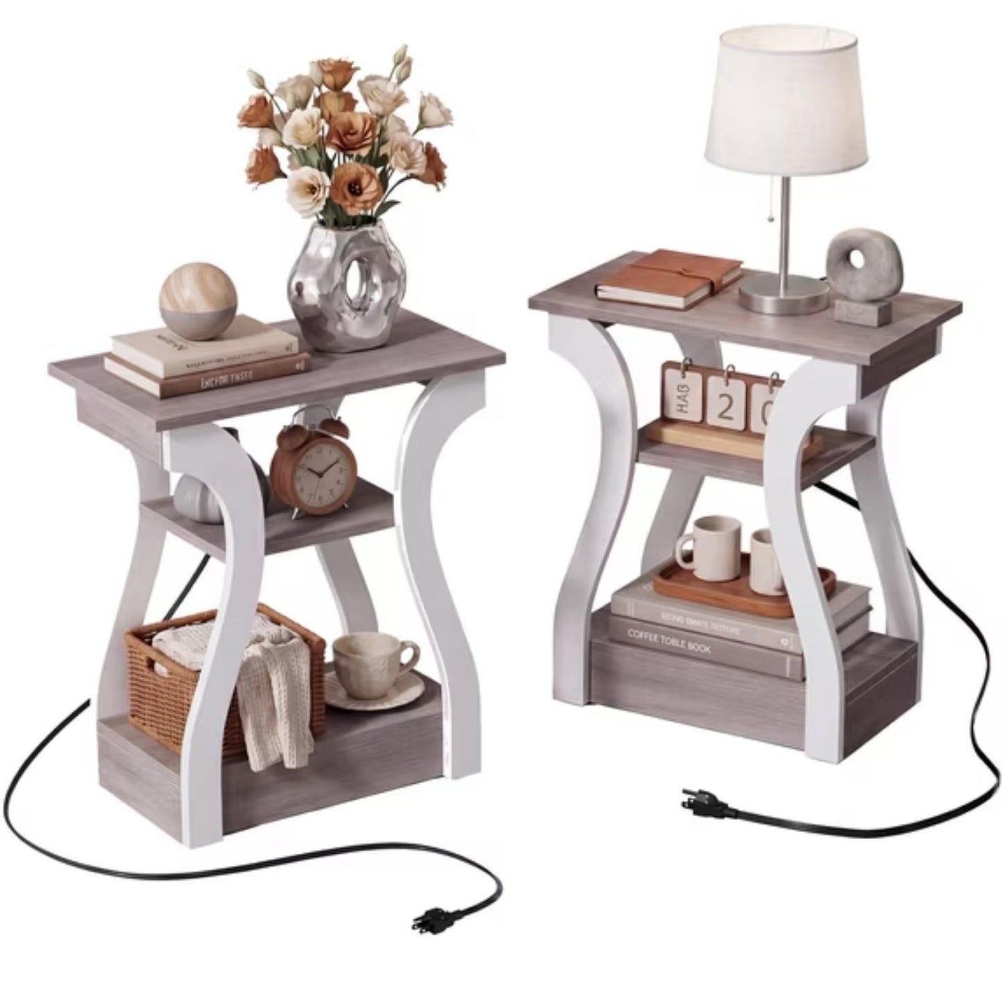 Slim End Table Set with Charging Station, USB Ports & Outlets