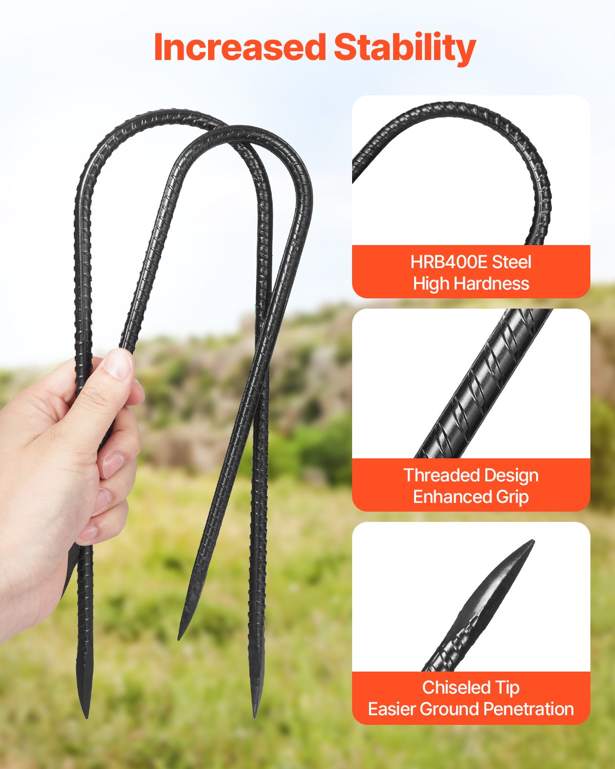 12-Inch Heavy Duty Galvanized Steel Rebar Stakes - 8 Pack Ground Anchors