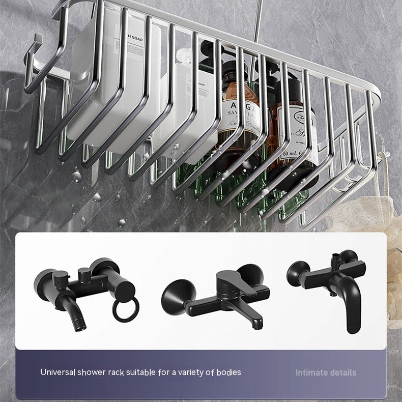 Punch-Free Bathroom Shower Rack | No Drills, Wall-Mounted Storage Shelf