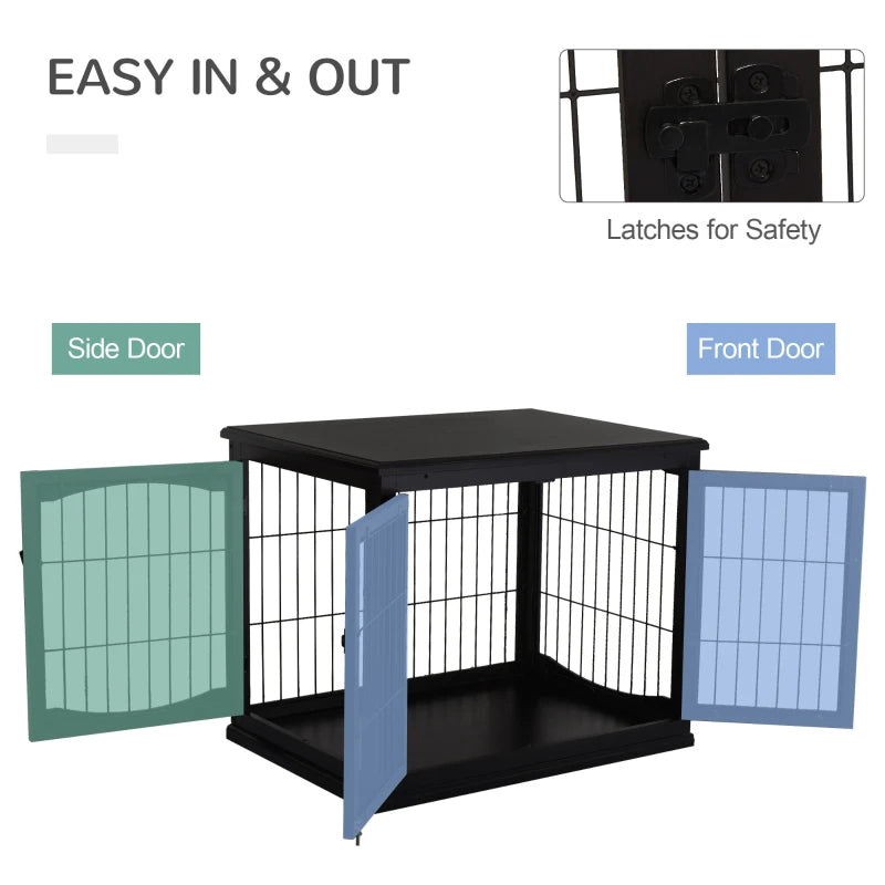 Small Dog Cage End Table with Lockable Doors - Indoor Pet House & Kennel
