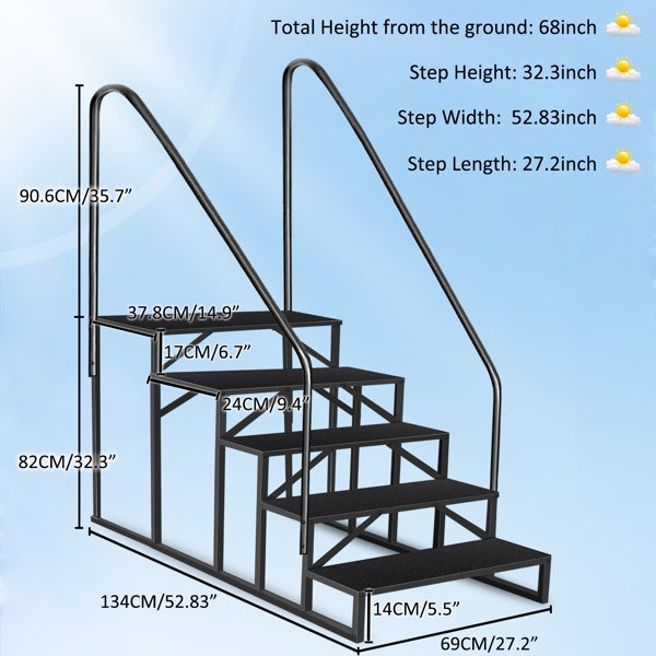 Heavy-Duty Pool & RV Step Ladder with Handrail - 660Lb Capacity, Anti-Slip