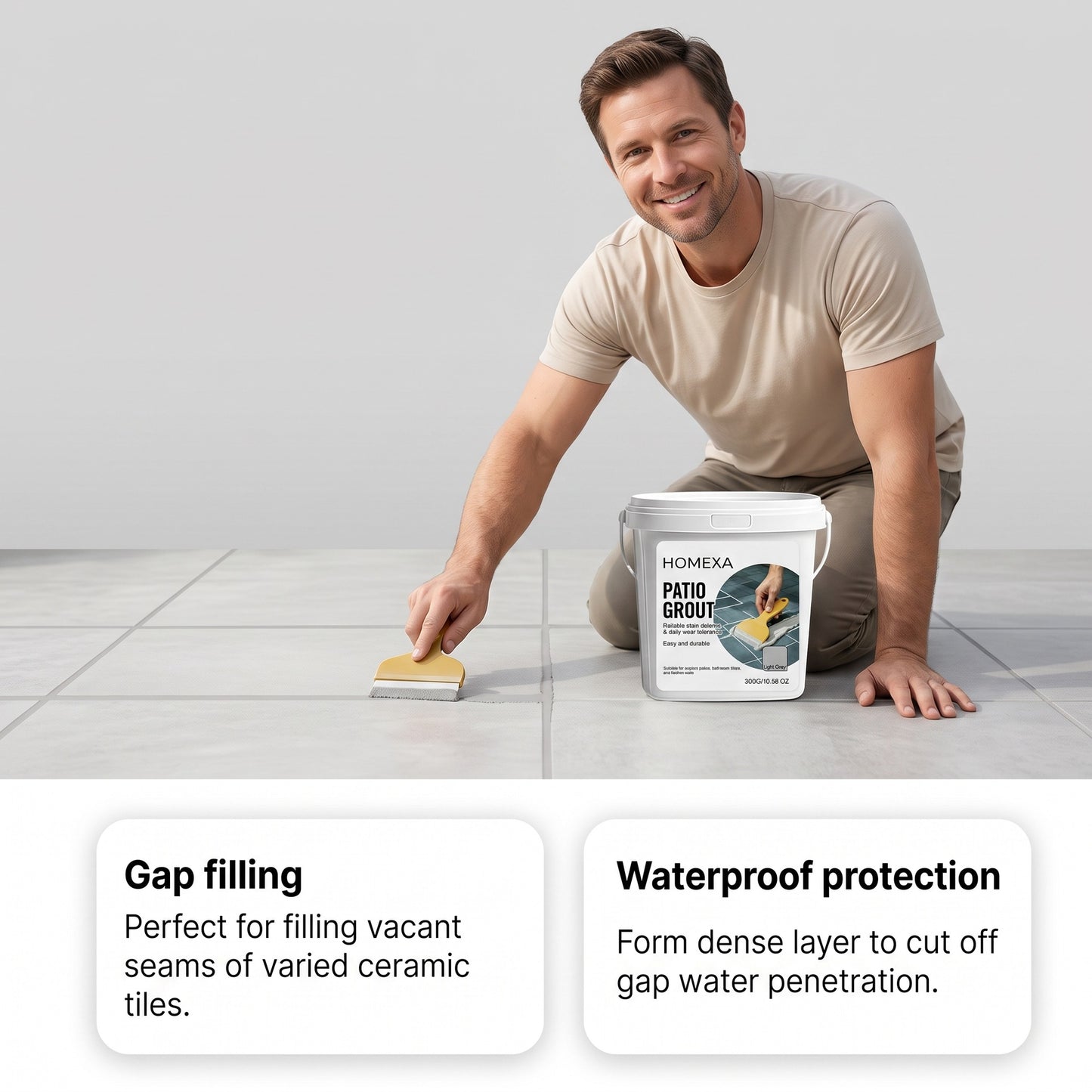 Light Gray Grout for Tiles - Water-Based Acrylic, Mold-Resistant 300g