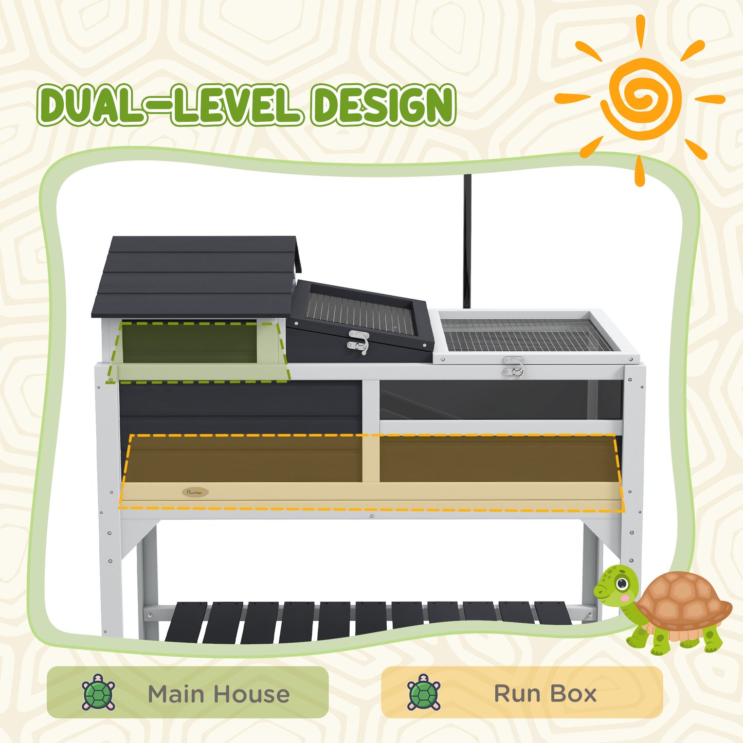 Pet Tortoise House with Adjustable Lamp Holder, Storage Shelf & Removable Main, Gray