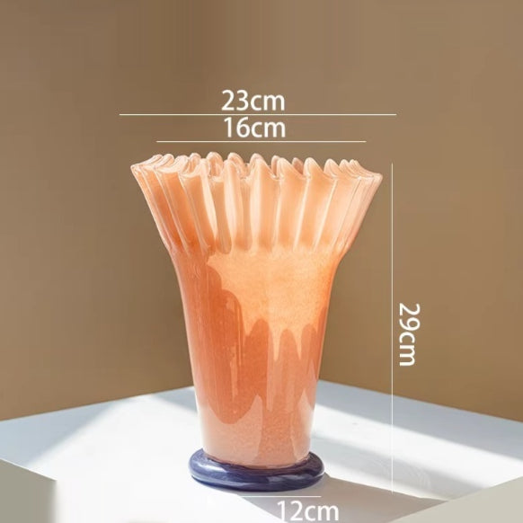 Large Mouth Origami Glass Vase - Modern Art Decorative Flower Jar