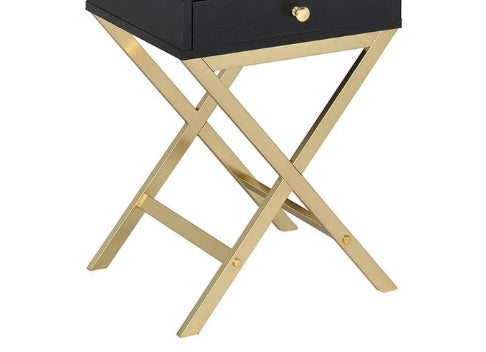 Black & Brass Finish Accent Table with Drawer - Coleen