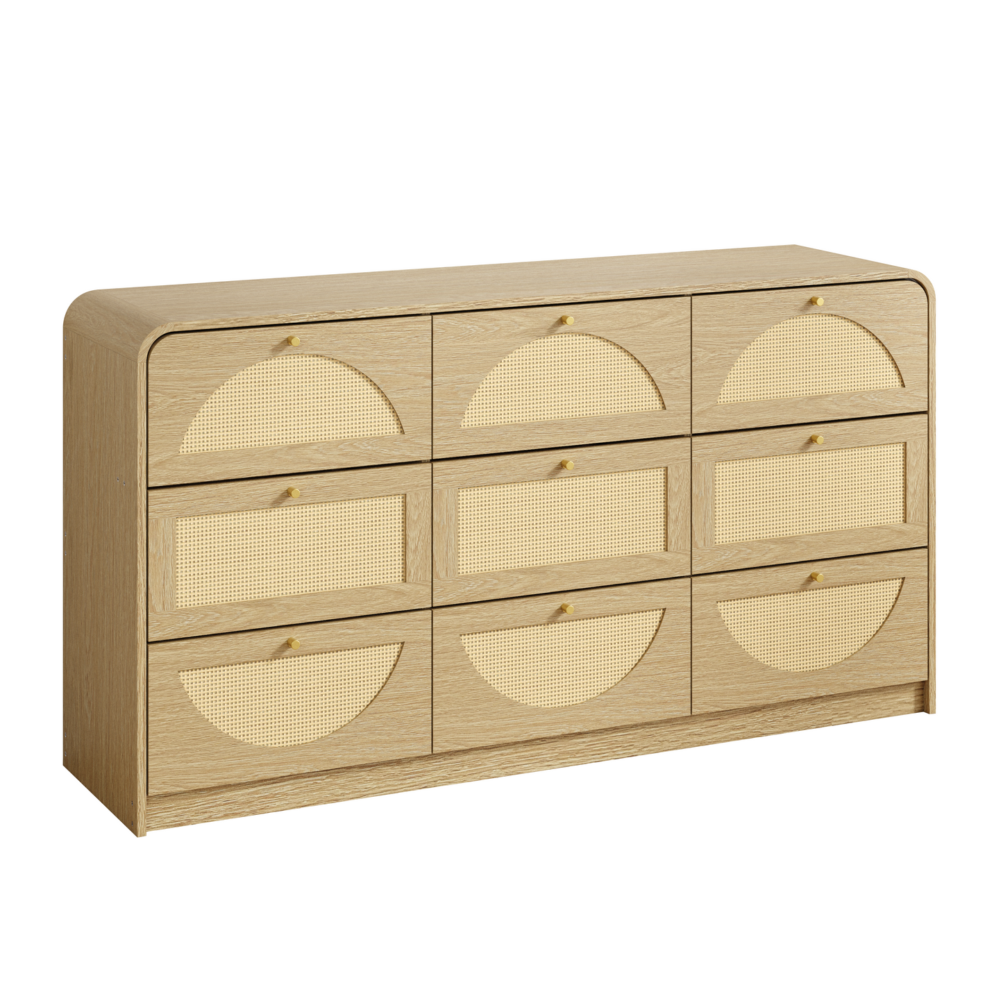 9-Drawer Rattan Dresser - Modern Walnut Storage Cabinet