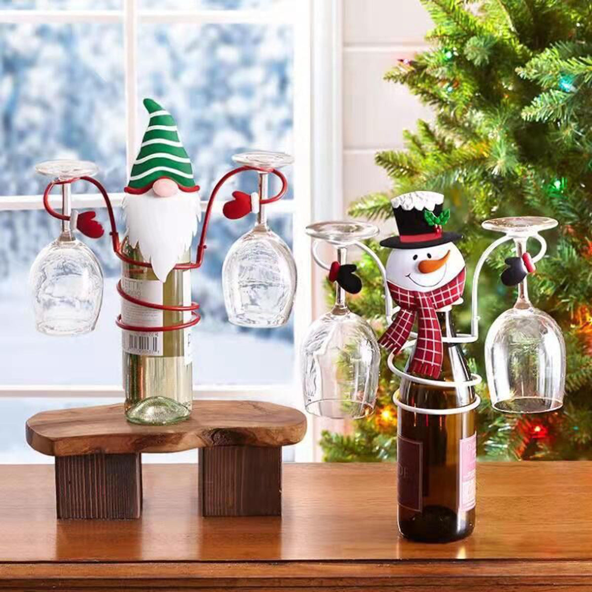 Christmas Wine Glass Holder Decor Set - Festive Holiday Tabletop Craft