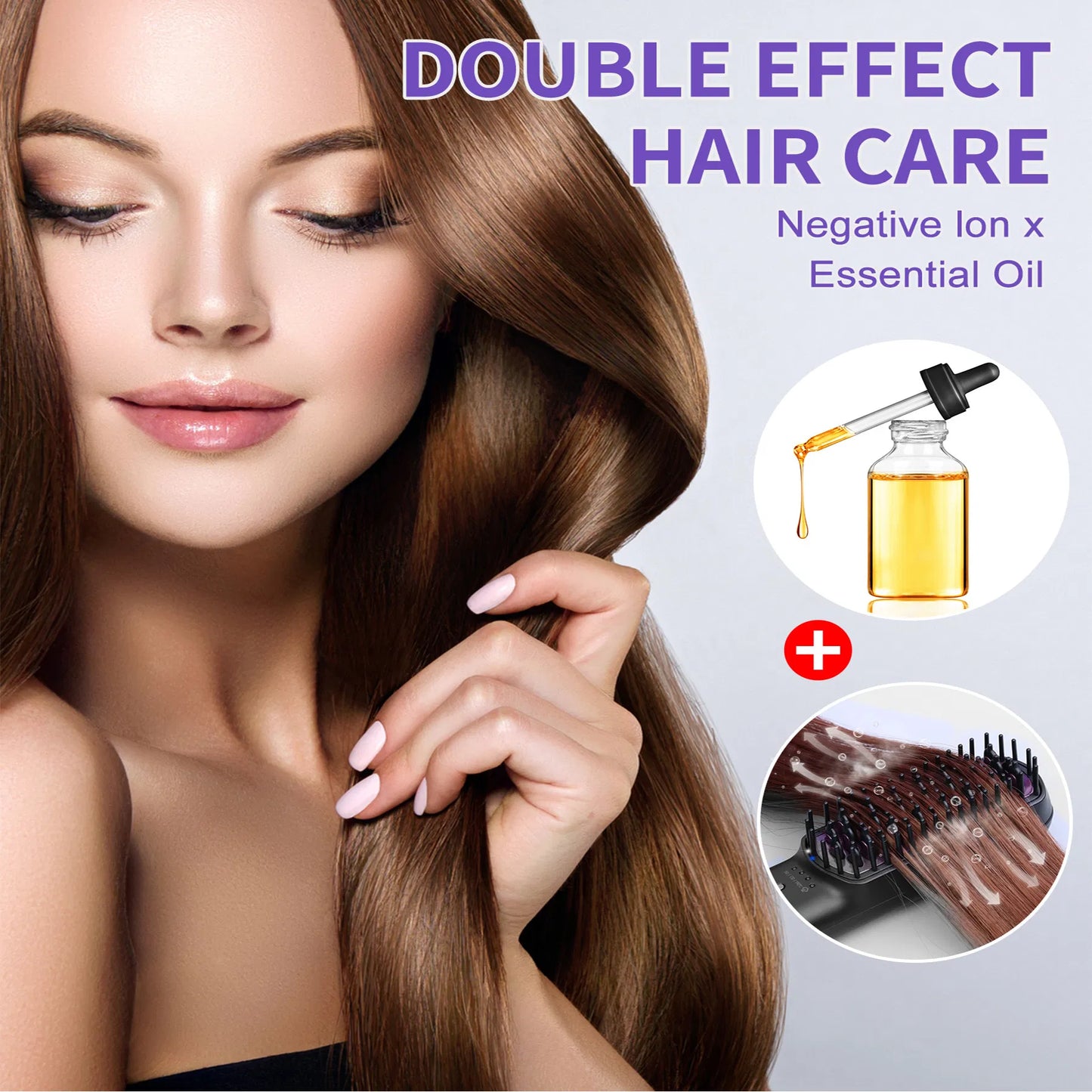 Ionic Steam Hair Straightener Brush - Anti-Scald Ceramic Comb - Purple