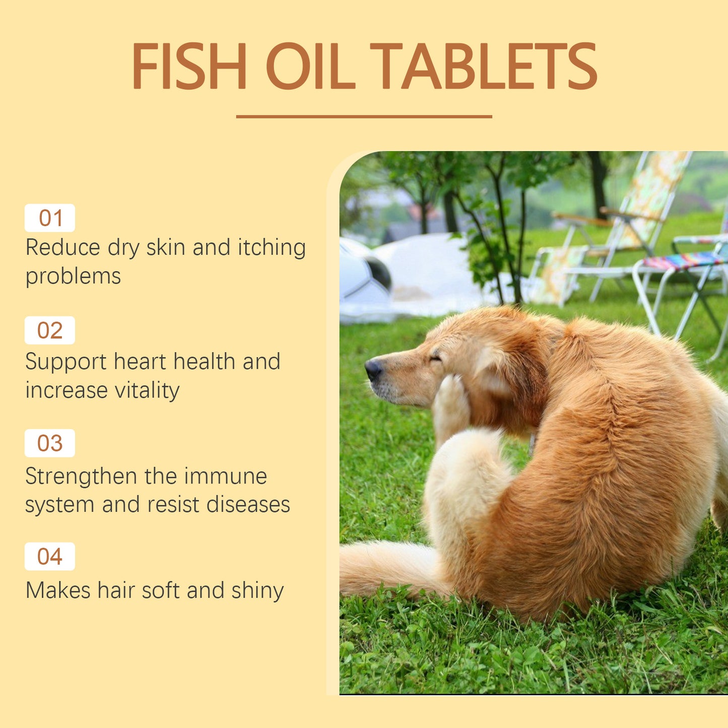 Dog Fish Oil Chewable Tablets - Skin Coat Support for Allergies & Digestion, 60 Count