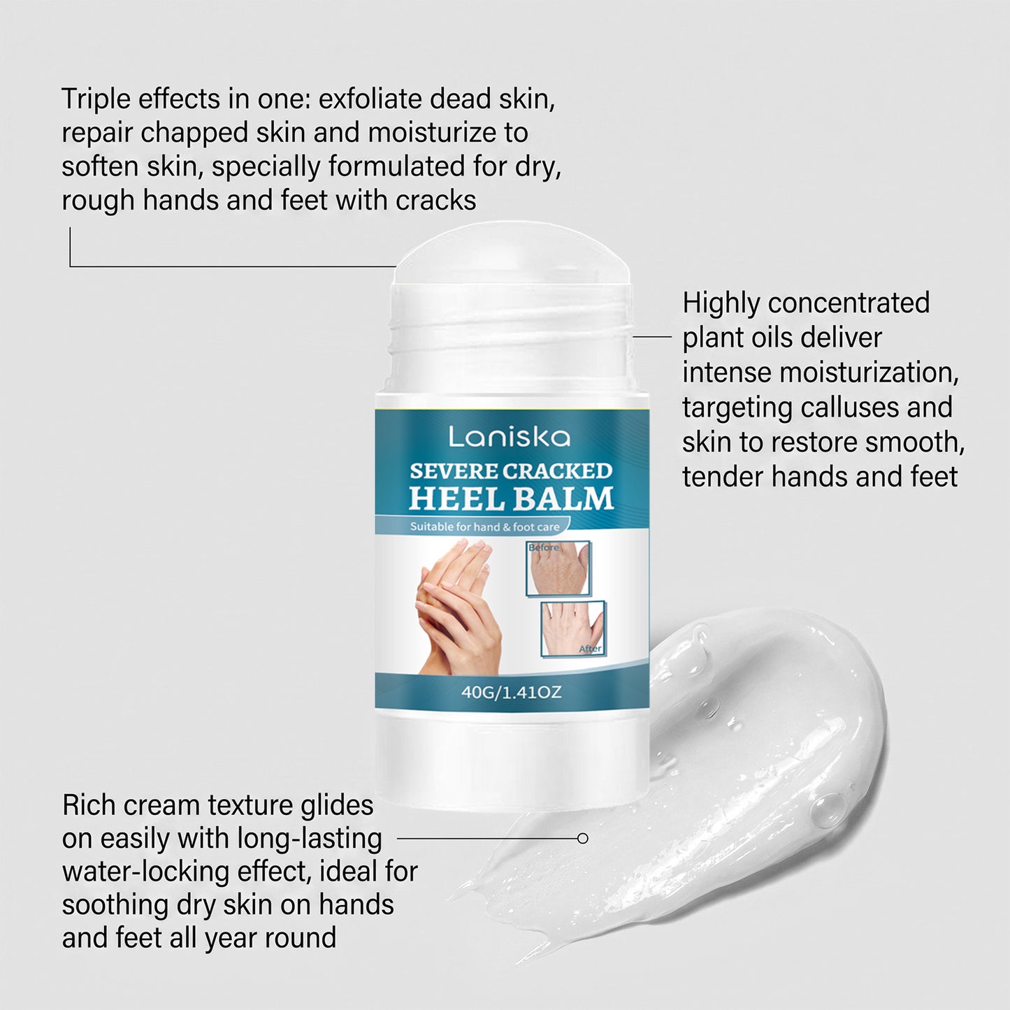 Heel Care Cream with Vitamin E and Jojoba for Dry Cracked Heels 40g