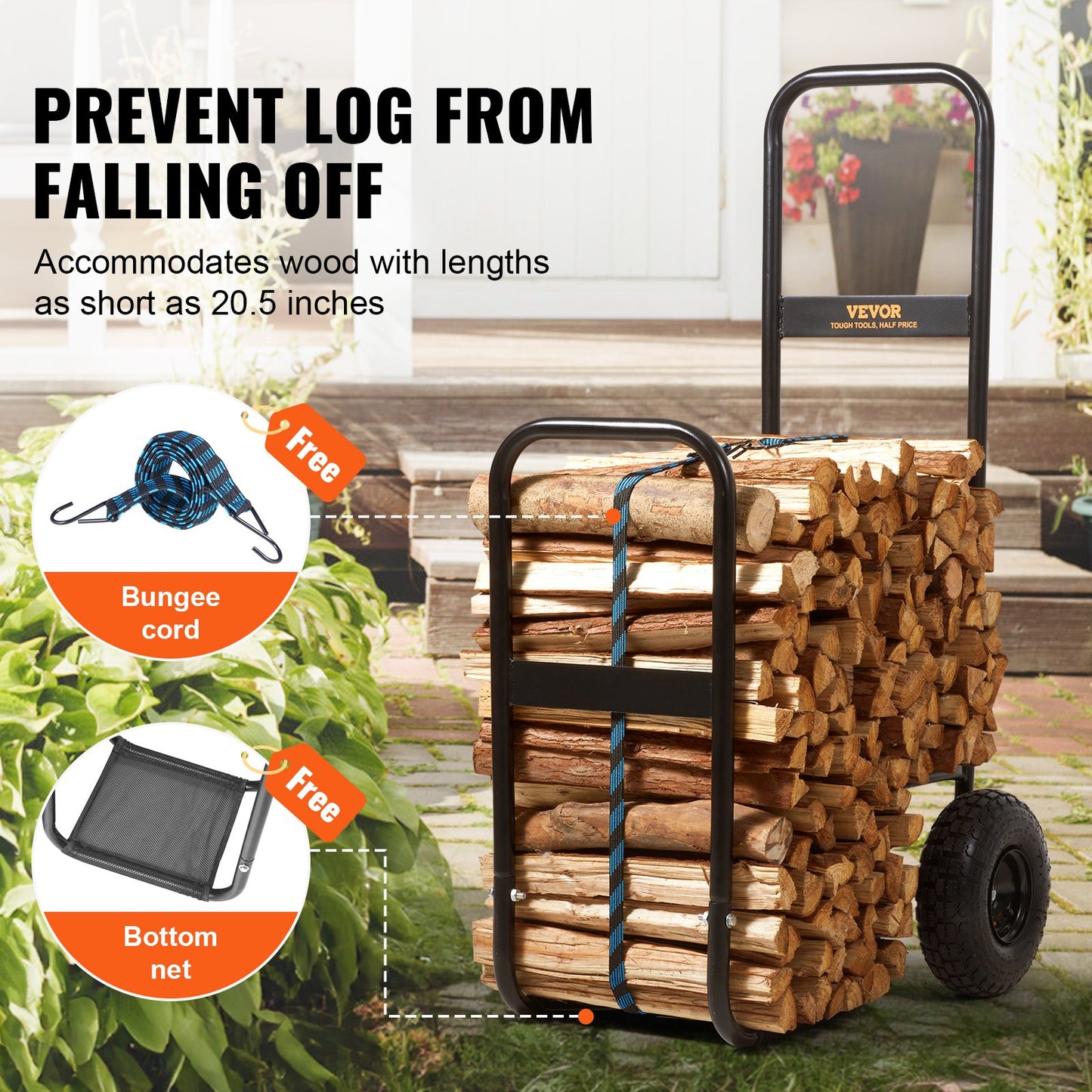 Heavy Duty Firewood Log Cart with 250 Lbs Capacity - Outdoor Indoor Wood Storage & Transport