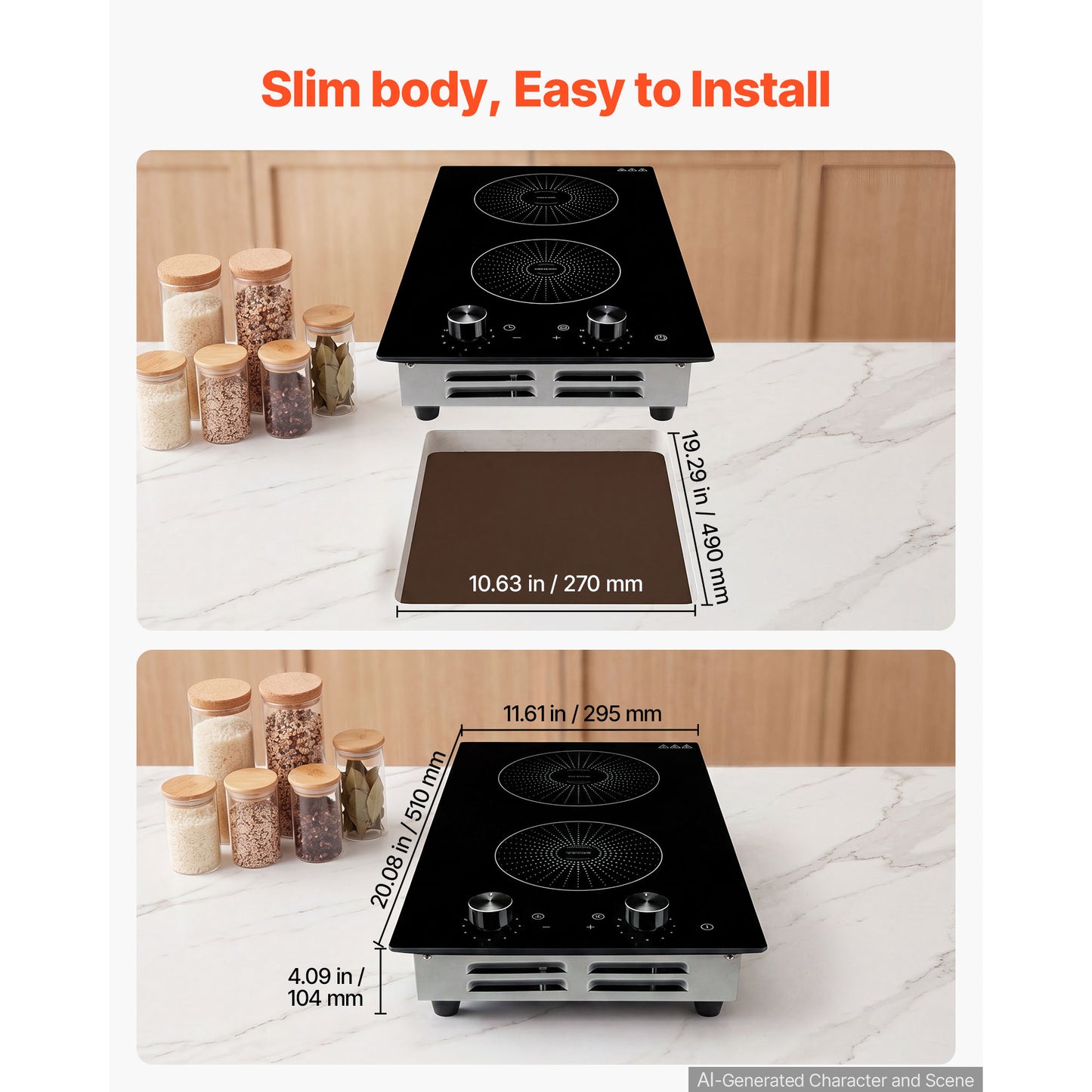 12-Inch 2 Burner Induction Cooktop with 11 Power Levels, Child Lock and Ceramic Glass