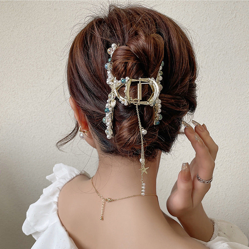 Large Shark Hairpin Clip for Women - Gold Alloy Geometric Design