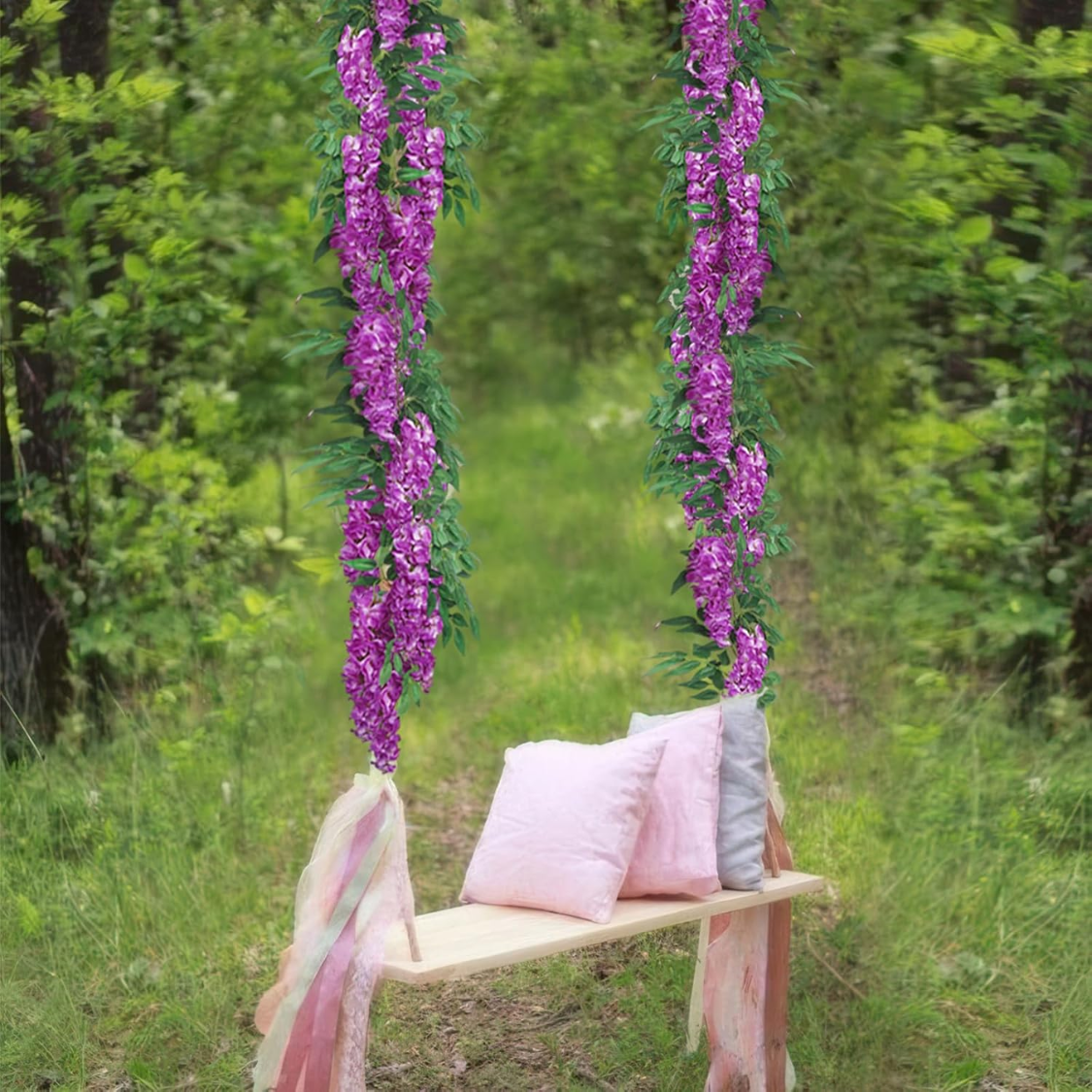 6.56FT Artificial Wisteria Vine Garland - Purplish Silk Flowers