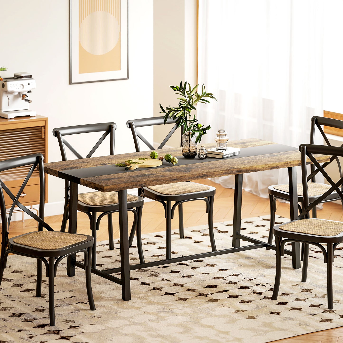 Industrial Dining Table for 8 - 70.9" Long Brown MDF & Steel