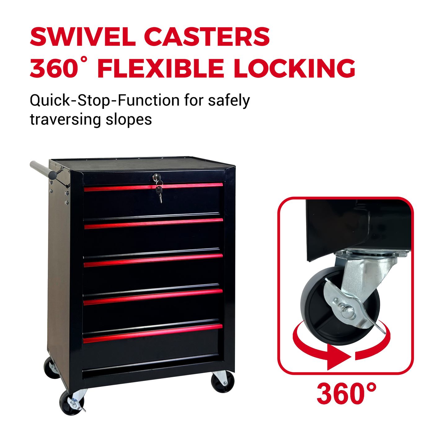 Rolling Metal Tool Chest with 5 Drawers - Black