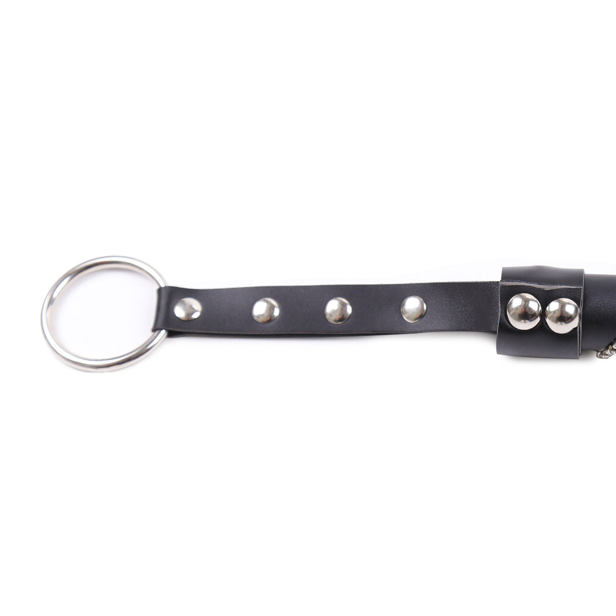 Leather Handle Sex Toy Whip with Braided Black and White Design - 88cm Length