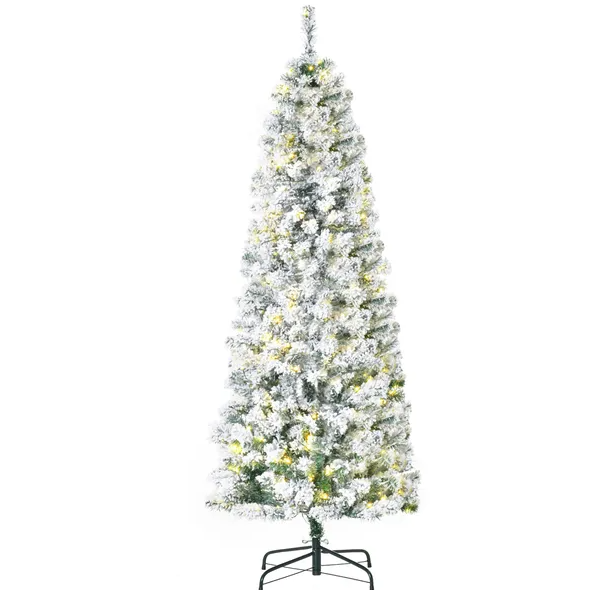 6 Ft Pre-Lit Snow-Flocked Slim Douglas Fir Christmas Tree - Green