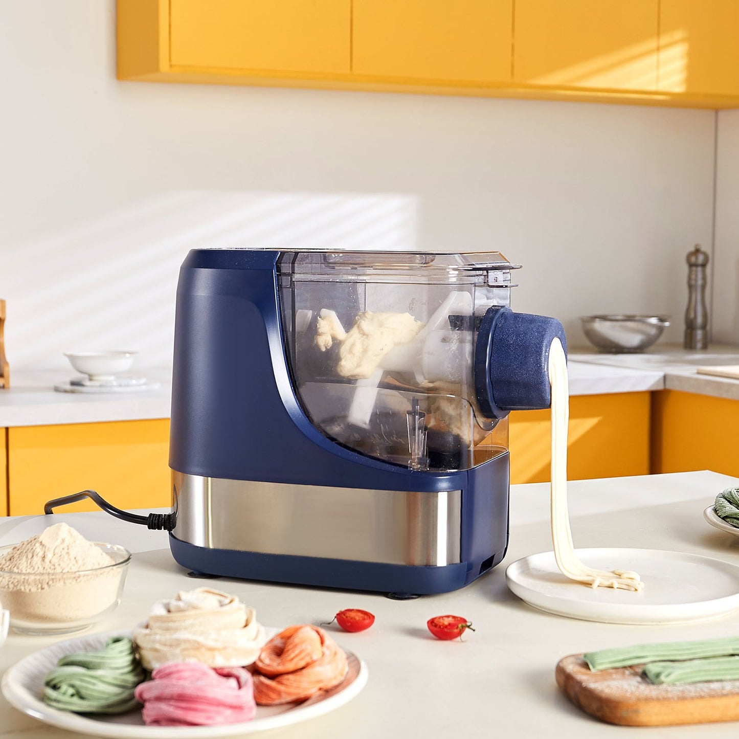 Electric Pasta Maker Machine with 8 Shapes, 4 Modes, 500g Capacity - Blue