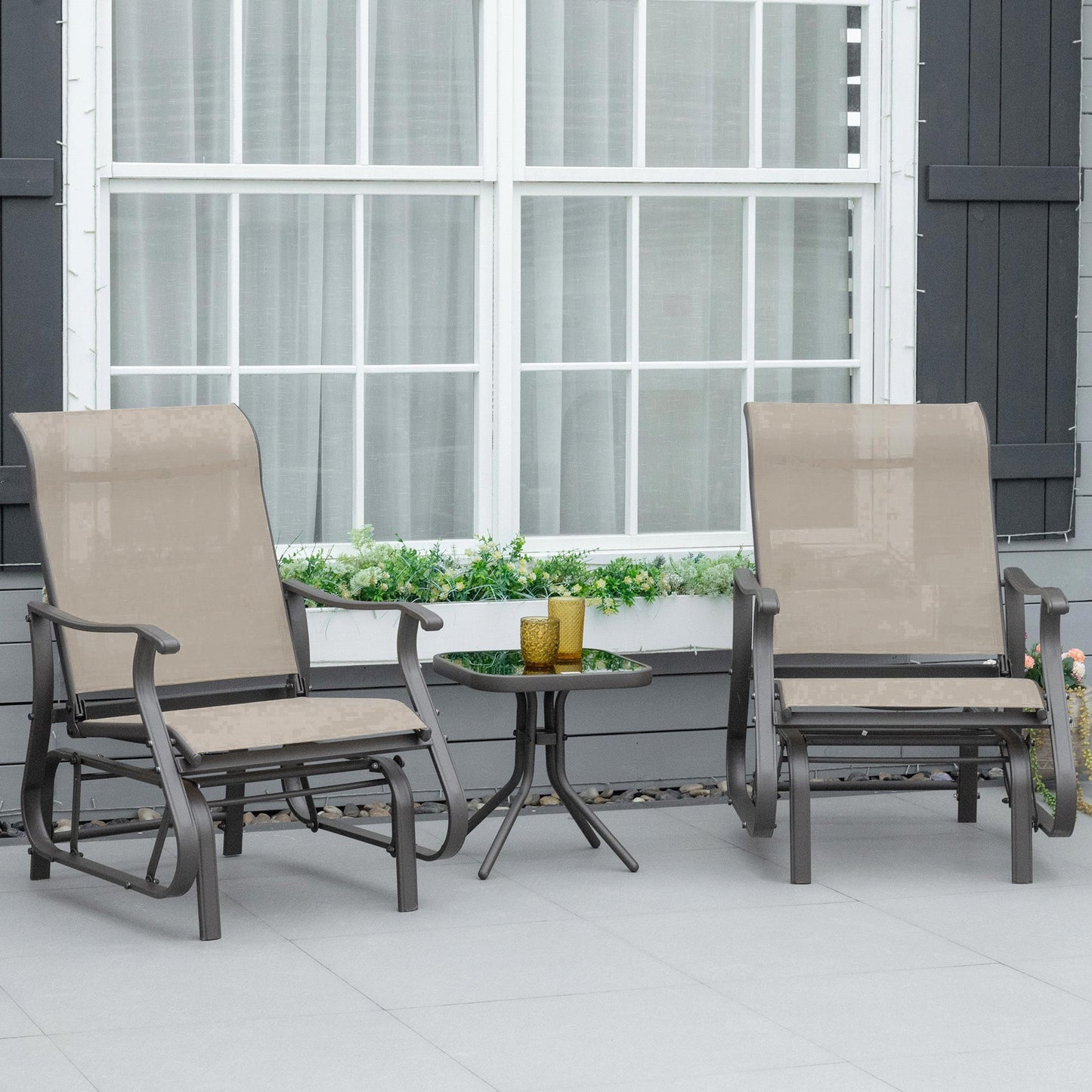 Outdoor Gliding Chairs Set with Table - Durable Gray Rocking Chairs