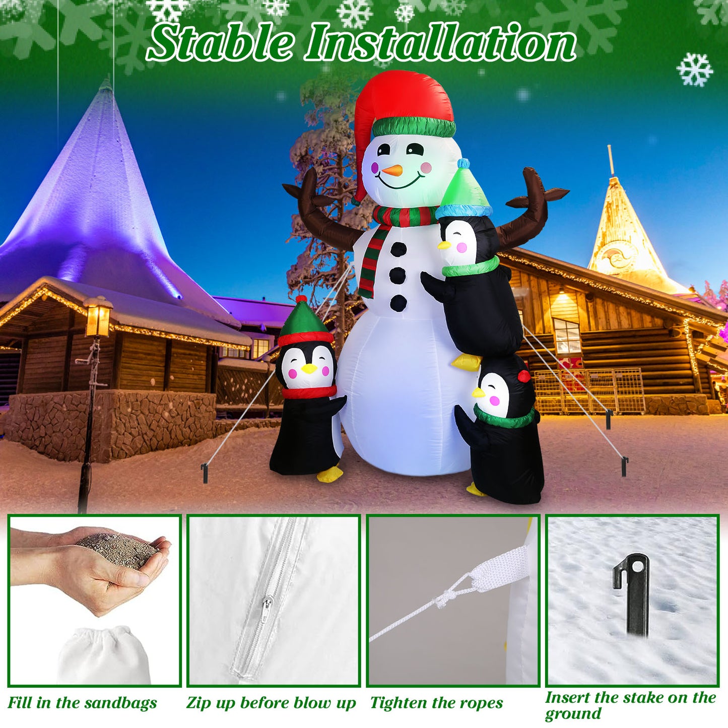5.9FT Inflatable Christmas Snowman & Penguin Yard Decoration with LED Lights