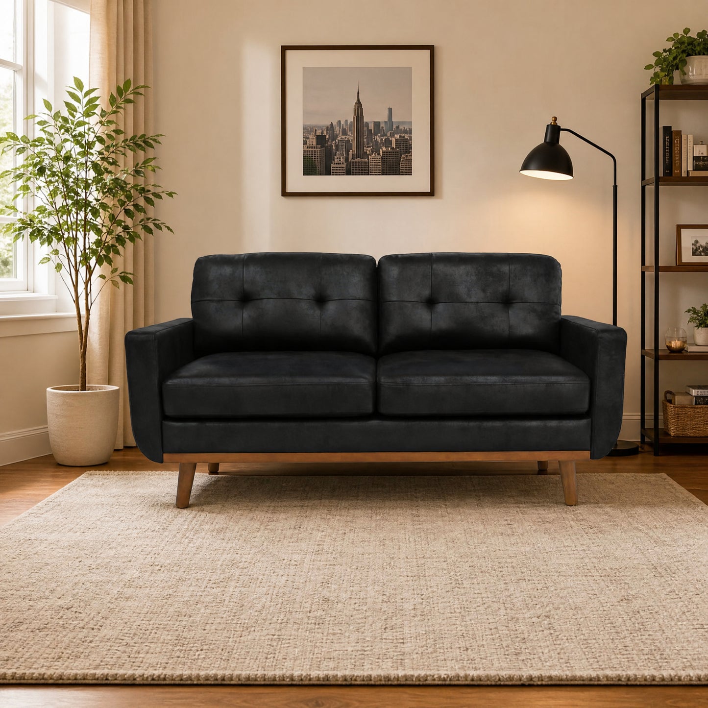 65-Inch Modern Minimalist Two-Seater Sofa - Black