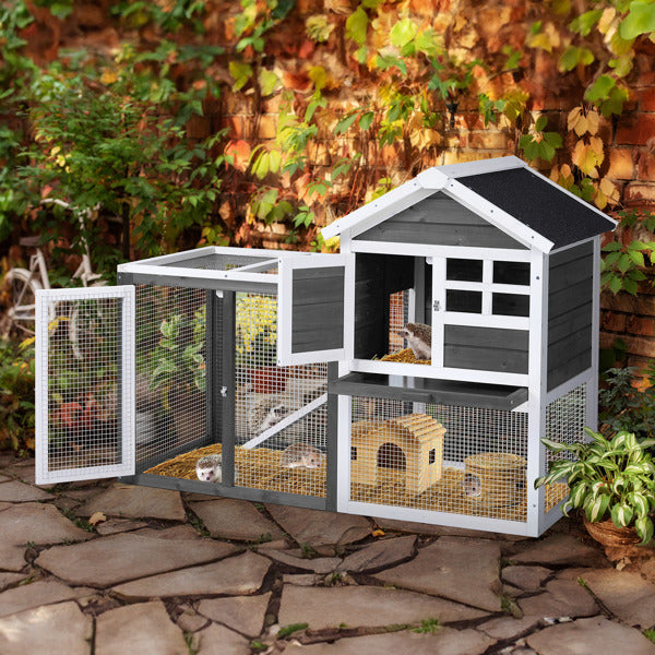 Animal Pet House with Ladder Gray Fir Wood Cage for Small Animals