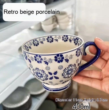 Large Capacity Ceramic Breakfast Mug for Milk and Oatmeal - Vintage Style, 400-450ml