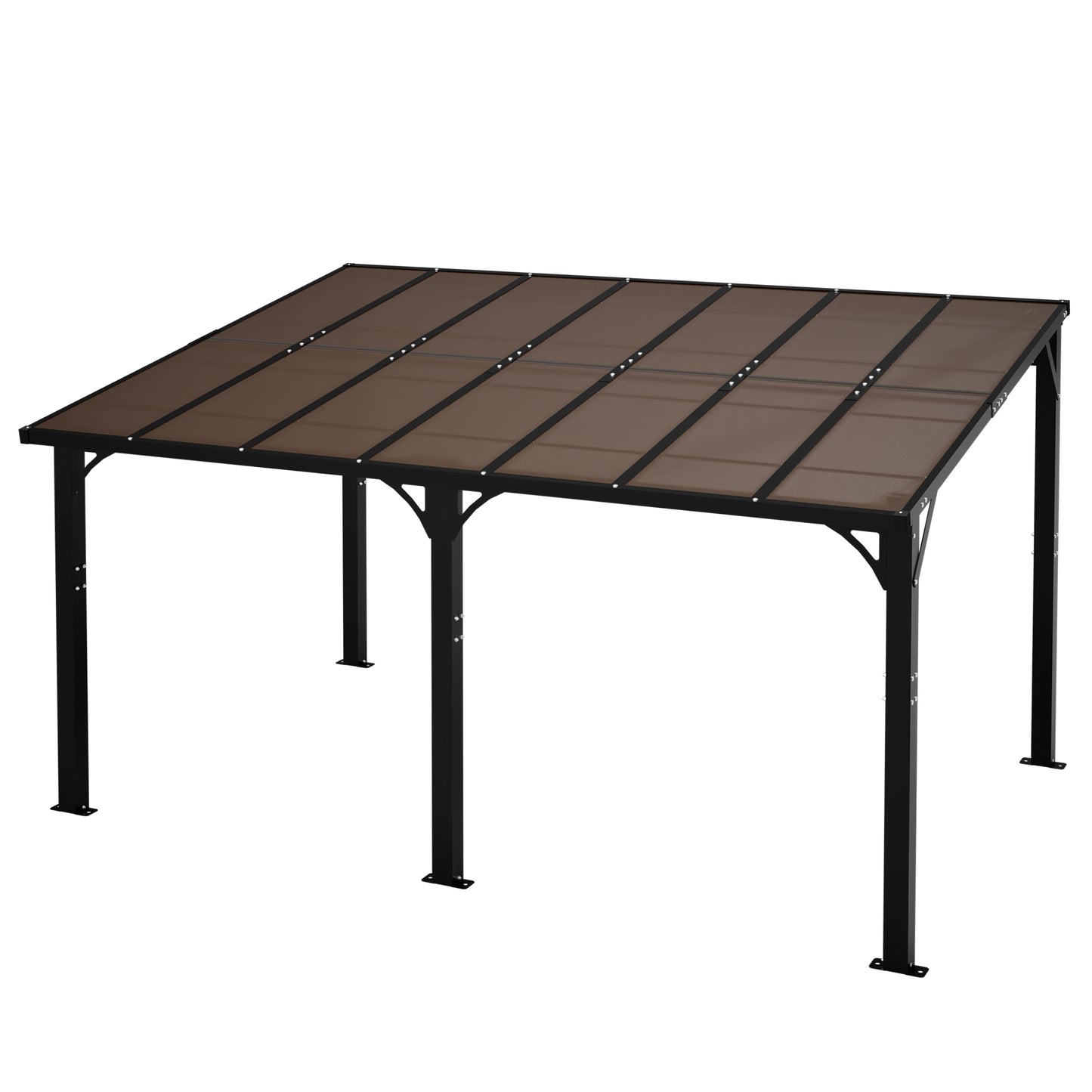 14x10 FT Hardtop Gazebo with Polycarbonate Roof - Brown