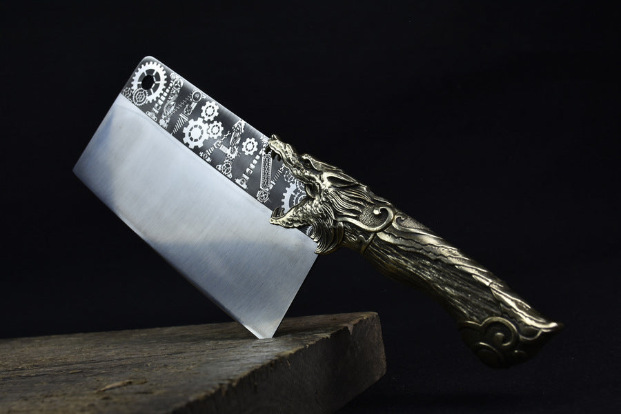 Stainless Steel Copper Handle Meat Cutting Knife V-Shaped Blade