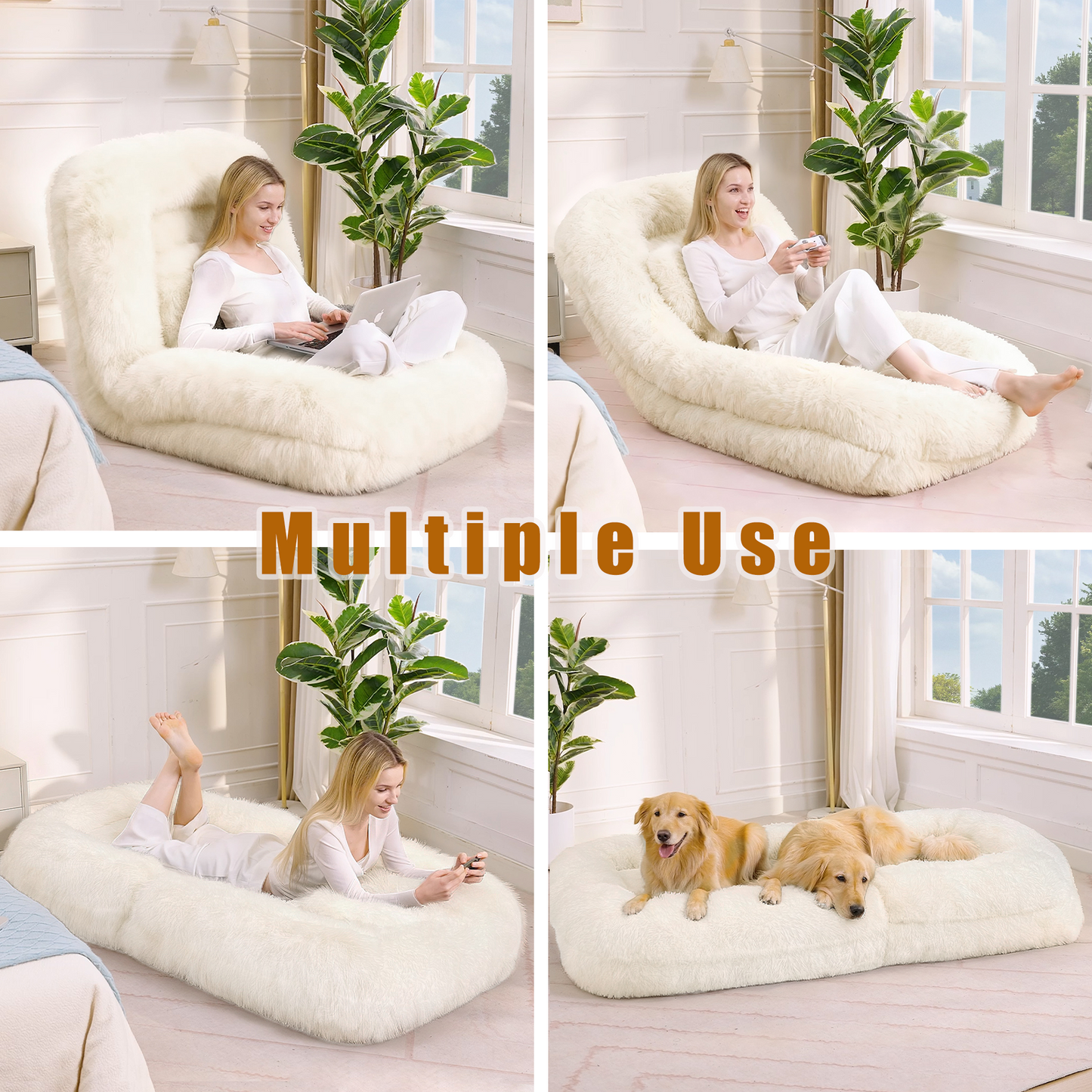 5-Position Adjustable Human Dog Bed & Lazy Sofa - Beige