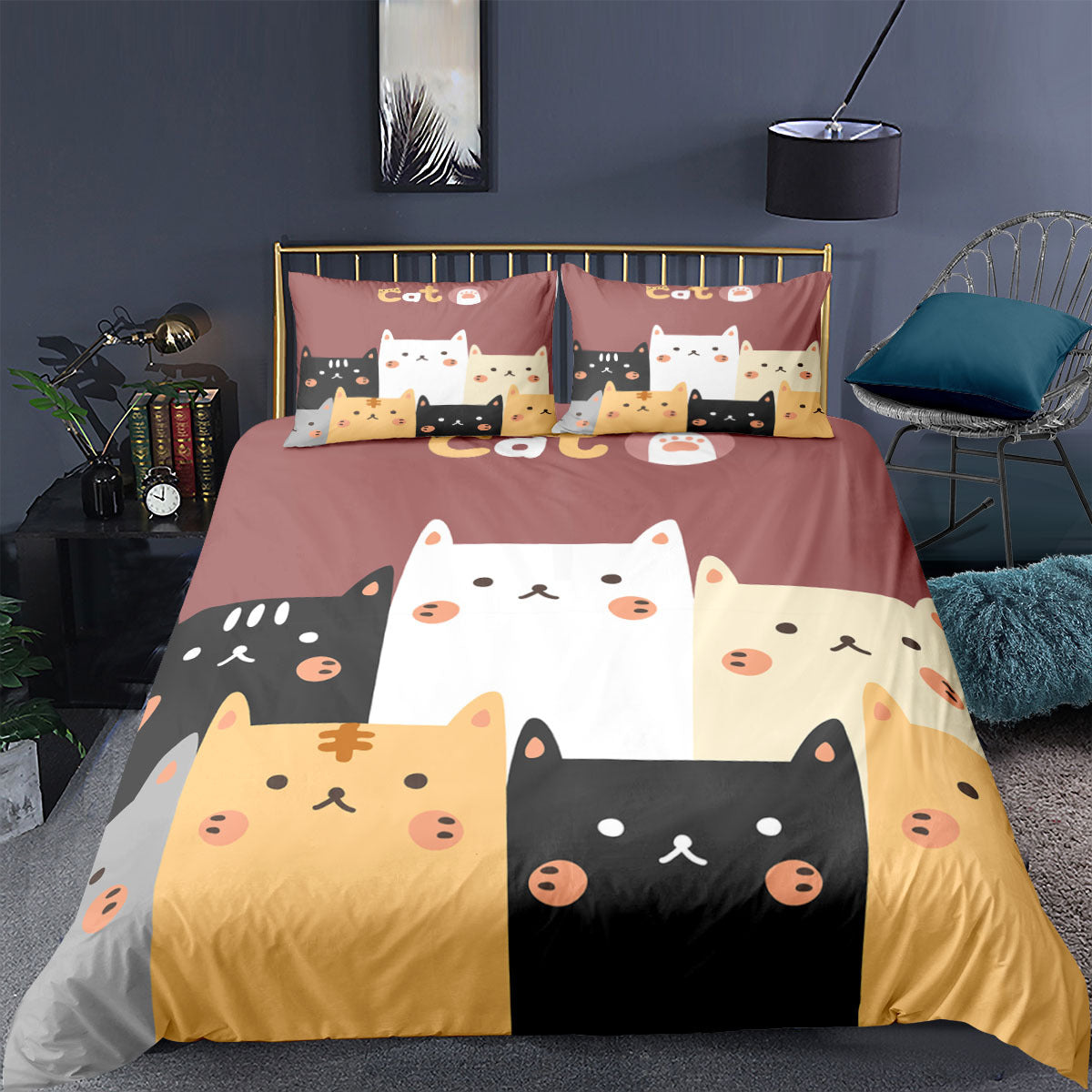 Cartoon Animal Kitten 3D Digital Printed Duvet Cover & Sheet Set - Multiple Sizes