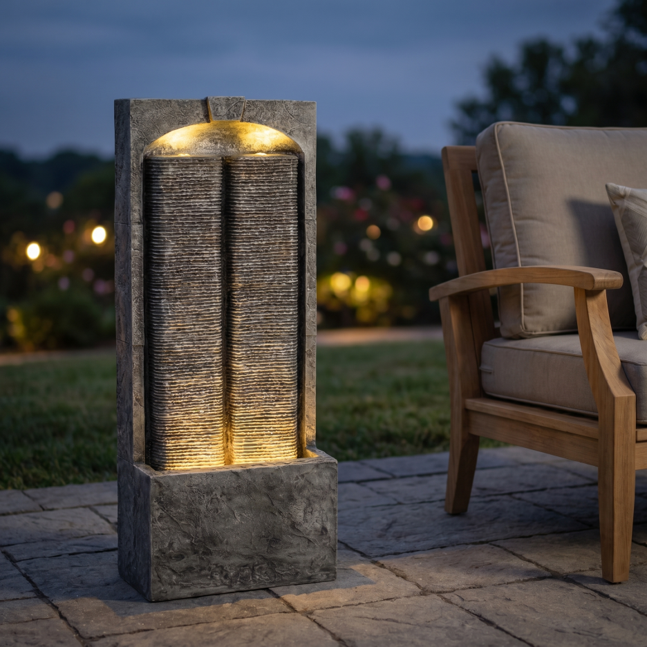 Outdoor Water Fountain with LED Lights 39 Inch Resin Fiberglass Garden Decor