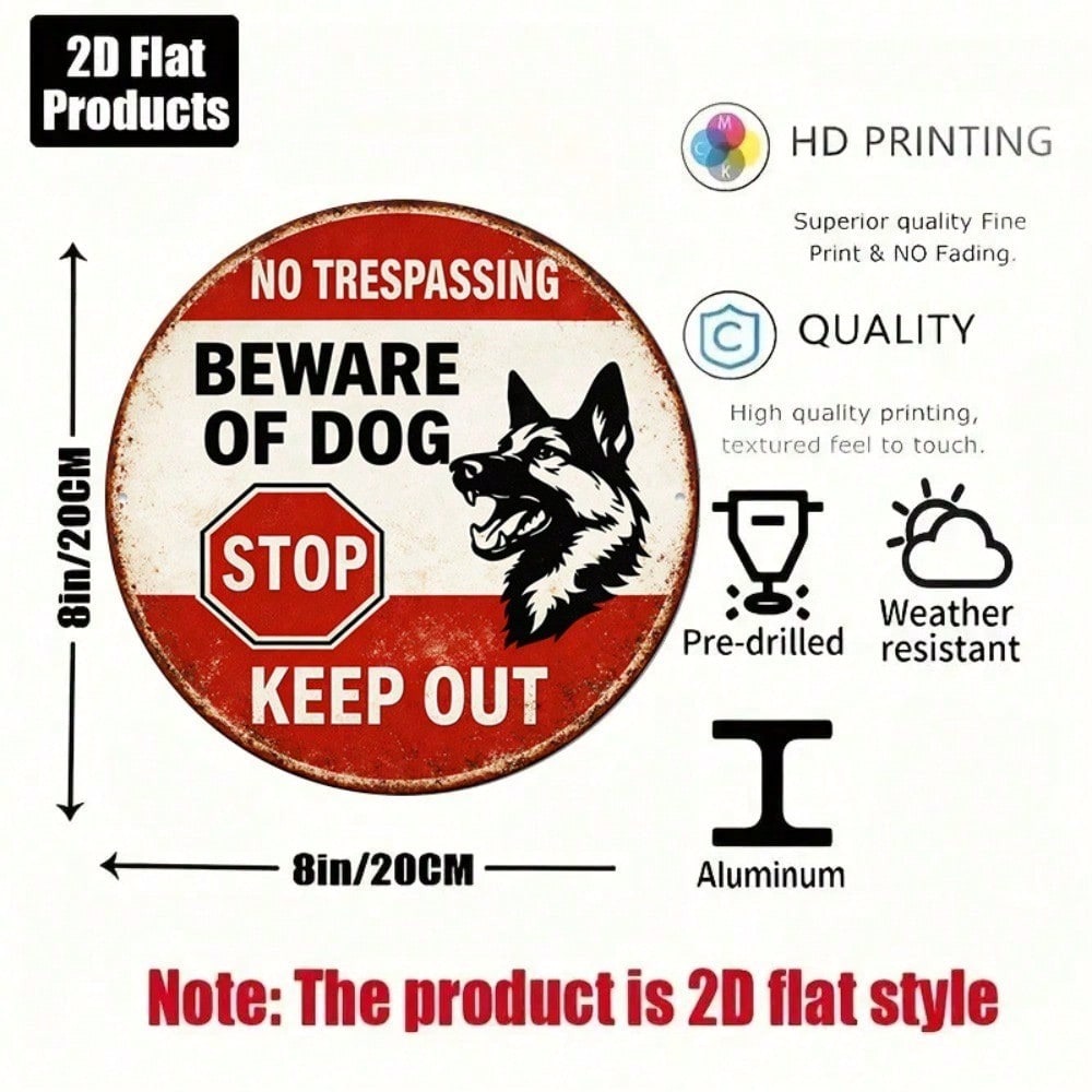 8x8 Inch Vintage Beware of Dog No Trespassing Tin Sign