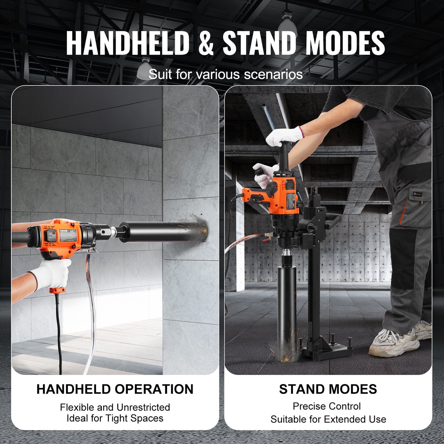 Power Core Drill Machine 0.8-6.3 Inch Diameter 2000W Handheld & Stand