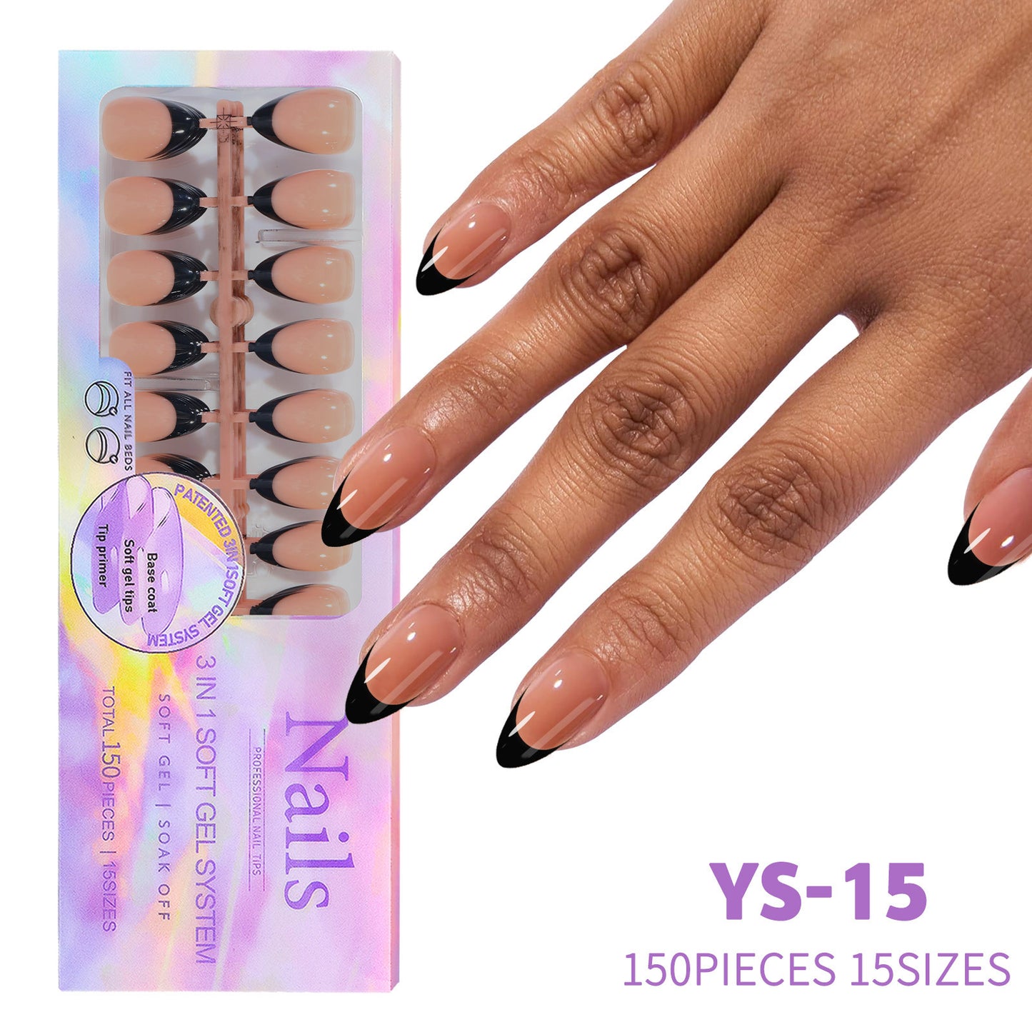 Black Nail Wraps - Seamless, Removable Nail Art Stickers for Ladies